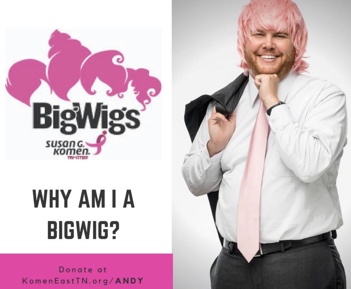I have accepted the challenge of being one of Susan G. Komen’s BigWigs.  If you would like to donate to help me reach my goal click on this link KomenEastTn.org/Andy.  Thank you!!!