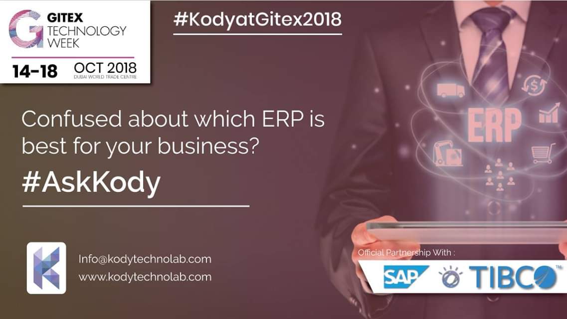 An ERP system increases employee efficiency as well as overall operational efficiency! 

#Gitex #SAPPartner  #Tibcopartner #KodyatGitex #Gitex2018 #Dubai #AskKody

Let's set an In-person meeting with Kody Technolab, Book your suitable time at goo.gl/forms/0MKSVxBT…