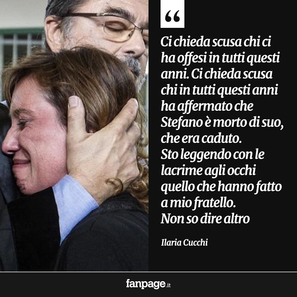 fanpage's tweet photo. "Lo Stato deve chiederci scusa. Deve chiedere scusa alla famiglia #Cucchi".

(@cucchi_ilaria) https://t.co/zh9Vr2ZbhE
