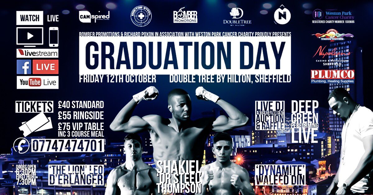 NapoleonsHQ's tweet photo. It's the final countdown! Tomorrow night, we'll be joining @DoubleTreeSheff @Waleed_Din @adametches for @shakielthompson making his professional debut! Tune in to @bomberpromo for live streaming from the ring!
#drsteel #boxing #Sheffieldissuper #Barnsleyisbrill @WPCancerCharity https://t.co/xQ0f06RCXm
