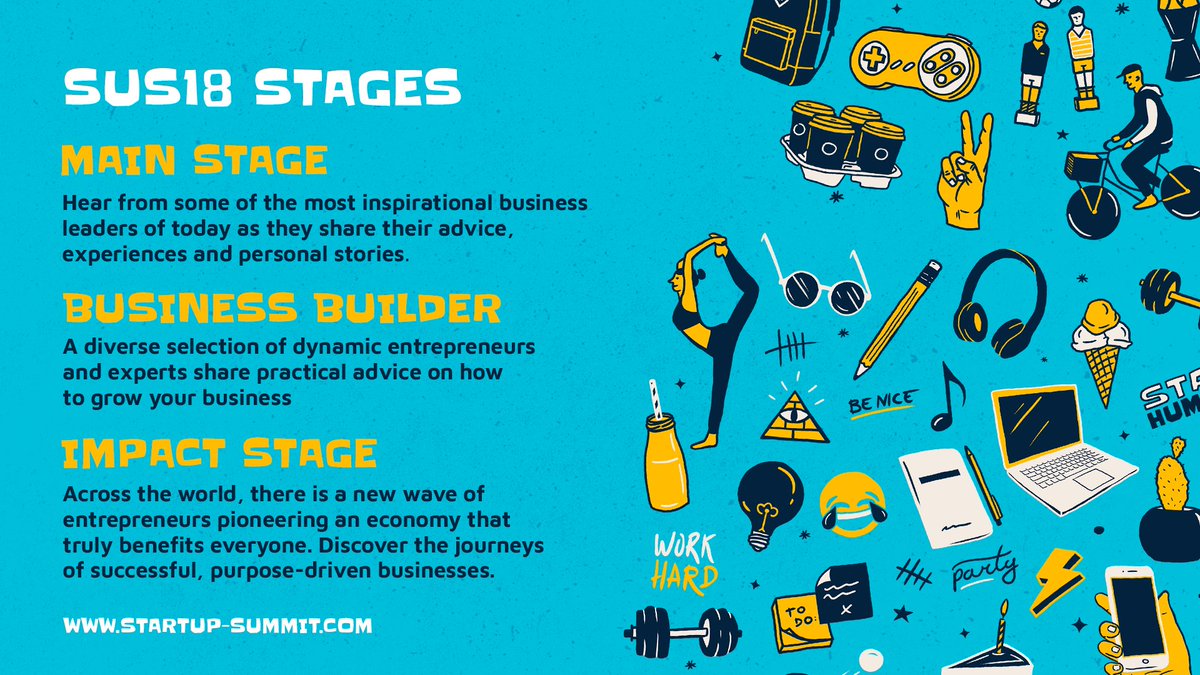 Across 3 stages at #SUS18 we've got 30+ incredible speakers covering a diverse range of topics, from sales &amp; marketing through to purpose &amp; philanthropy. 

From taking your startup global to combating global warming, we've got it covered! 👌

Tickets ➪ startup-summit.com/tickets