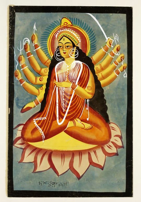  #Devi  #Durga in  #Kalighat  #paintings of  #Bengal now they insist for  #Bangla?but  #DeviMahatmya will always remain intact!! #Navratri  #IndianPainting #VA  #Museum V & A Museum