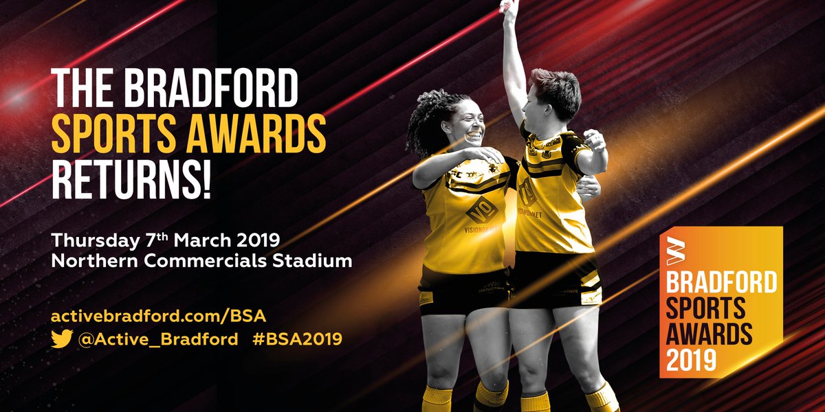 Active_Bradford's tweet photo. We're delighted to announce that the fourth annual #Bradford Sports Awards will take place on Thursday 7th March 2019.

Nominate now for any of the eighteen awards across four different categories. For all the details and to nominate, go to https://t.co/H4qcOGrnbH #BSA2019 https://t.co/Gnx6Z1L3TD