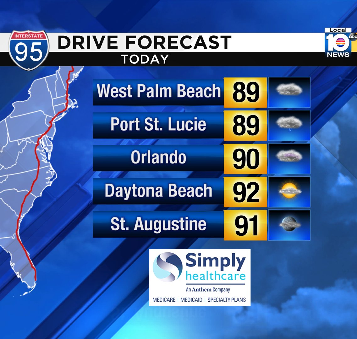 Good Morning! Here are some select city forecasts for your drive along I-95 Presented by Simply Healthcare https://t.co/Xy5W3M47JN