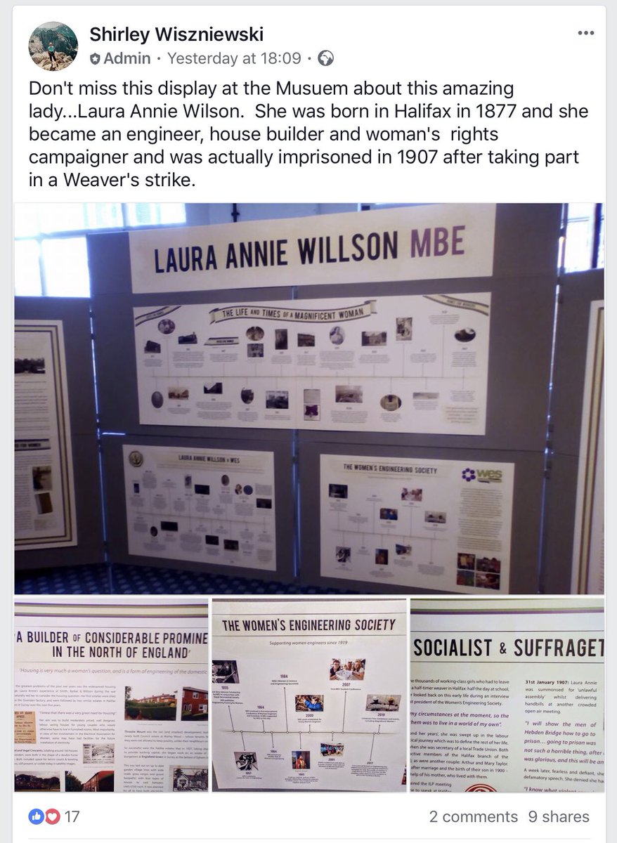 The museum is open as usual this Saturday, 10am-4pm. If you haven’t seen our temporary exhibition about #LauraAnnieWillson do call in 😊 #MagnificentWomen #AmazingWomen #WomensRightsCampaigner #HalifaxBornAndBred #WomensEngineeringSociety