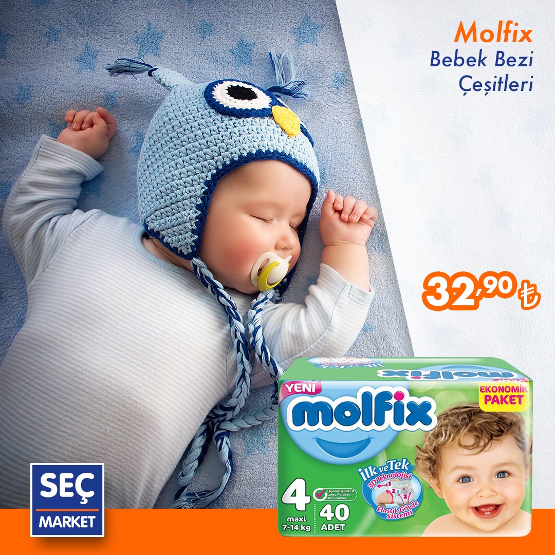Altı kuru, mutlu bebekler için Molfix bebek bezi çeşitleri Seç Market’lerde!