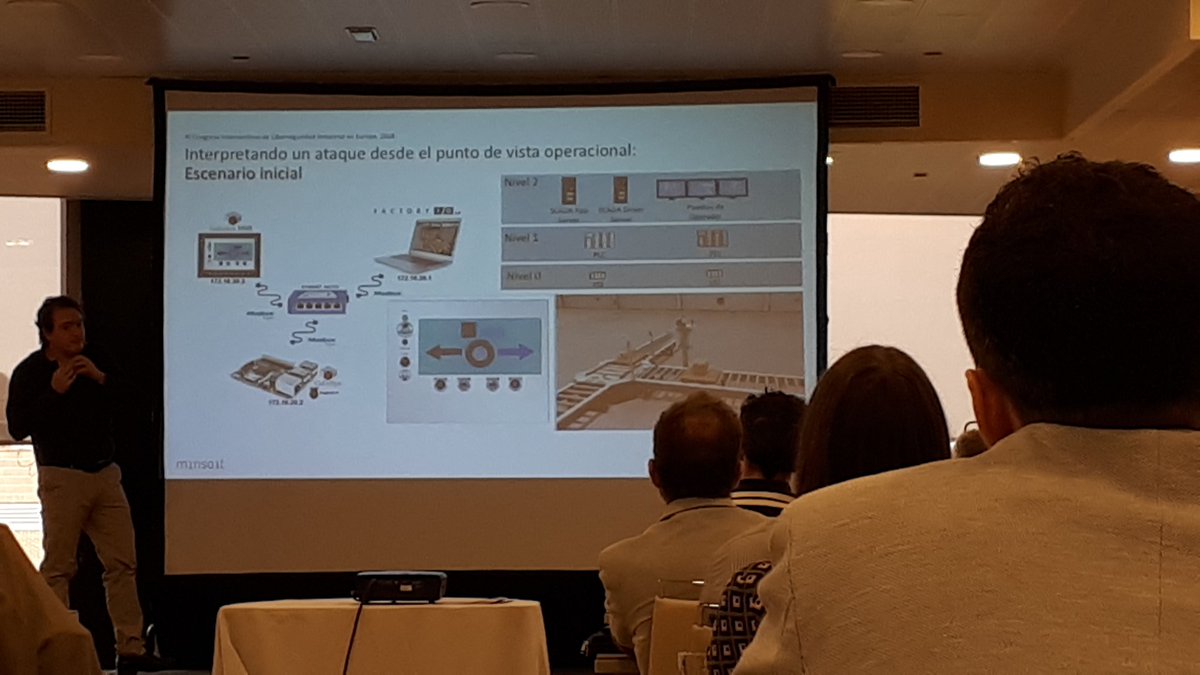 NachoRedondo's tweet photo. Rubén Ramón de @minsaitbyindra analiza un ataque desde el punto de vista operacional. Genial demo con planta simulada en PC con Factory I/O, raspberry y HMI con codesys y comunicaciones en Modbus TCP.
#CCIcon11 @info_CCI https://t.co/tg4a11xluX
