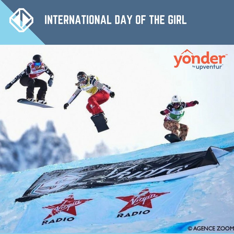 We know girls like to shred just as hard as the boys do. So tag a girl... or maybe a dozen... who adventure at full throttle. We'd love to feature them today in our story! #InternationalDayoftheGirl #GirlsWhoUpventur 
#Upventur #Yonder #FayeGulini #Snowboarding <a href="/FayeGulini/">Faye Gulini</a>
