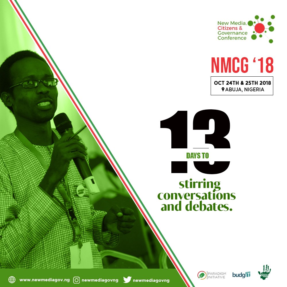NewMediaGovNG's tweet photo. Good governance is a responsibility of everyone. #NMCG2018 is where the citizens gather to discuss how we can be more effective at our #OfficeOfTheCitizen.
Join @ParadigmHQ, @EiENigeria, and @BudgITng.
It's 13 Days to go! https://t.co/yWx5KuwvLV