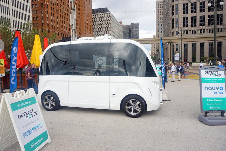 crainsdetroit's tweet photo. Spirit Plaza in downtown #Detroit transformed into a showcase of mobility, from driverless shuttles to bicycles https://t.co/Om6xc58xuM https://t.co/mezVsheqcg