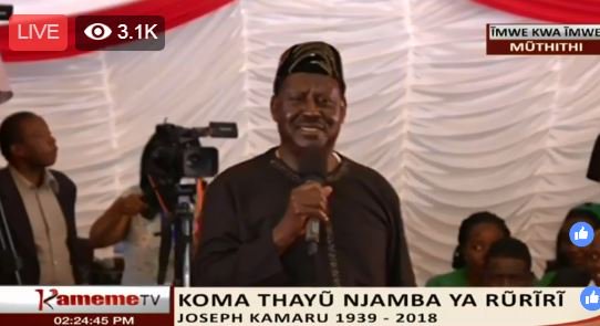 KamemeTvKenya's tweet photo. Raila Odinga: Twacemanirie na Kamaru Luthuli avenue hindi iyo ya tene, hindi ari na studio yake mwena ucio.... #RIPKamaru https://t.co/XcWvyujoyL