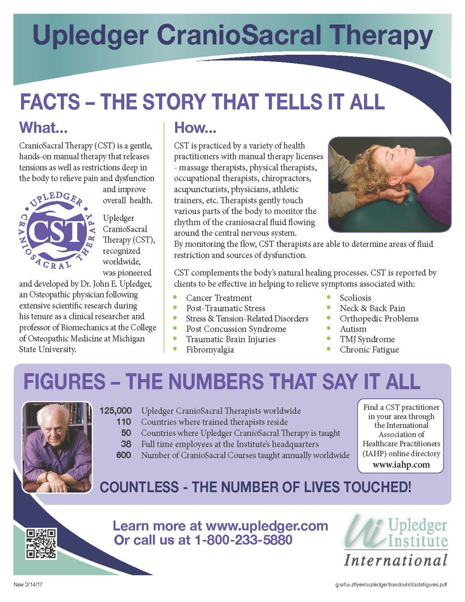 Upledger_Inst's tweet photo. Great information to share with your clients!!!
#UpledgerInstitute #CranioSacral #CST #Pain #Autism #Fibromyalgia #PTSD #Stress #Consussion #TMJ #Cancertreatment #Scoliosis #chronicfatigue #migraines #headaches https://t.co/Pi7DvToALY