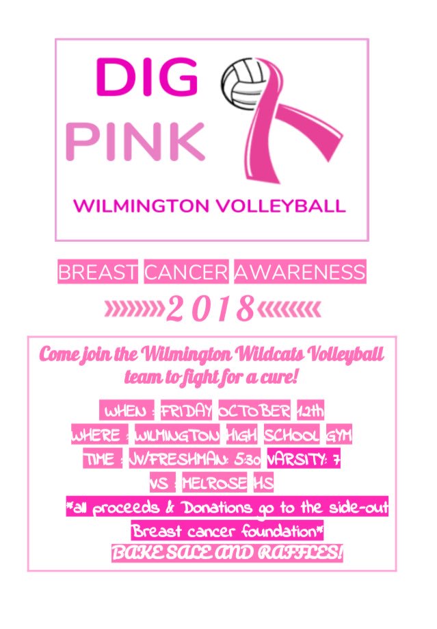 Tomorrow, WHS Volleyball will be hosting our annual Dig Pink game. All proceeds raised go to the Side Out Foundation, which is a non profit that helps fund breast cancer research. All are invited to attend. We need a big crowd for this important cause. #foracure 💗🏐