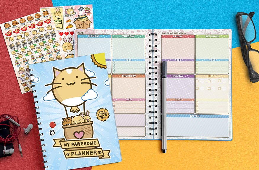 fuzzballs's tweet photo. Get your open year planner today. That means it has no dates, you put in your own dates for when you want to use it. No wasted weeks! Includes sticker sheets to decorate and organise your chores too. #planner #diary #kawaii #openyear #weeks #months #chores #stickersheet #cats https://t.co/l2mNWrs49N