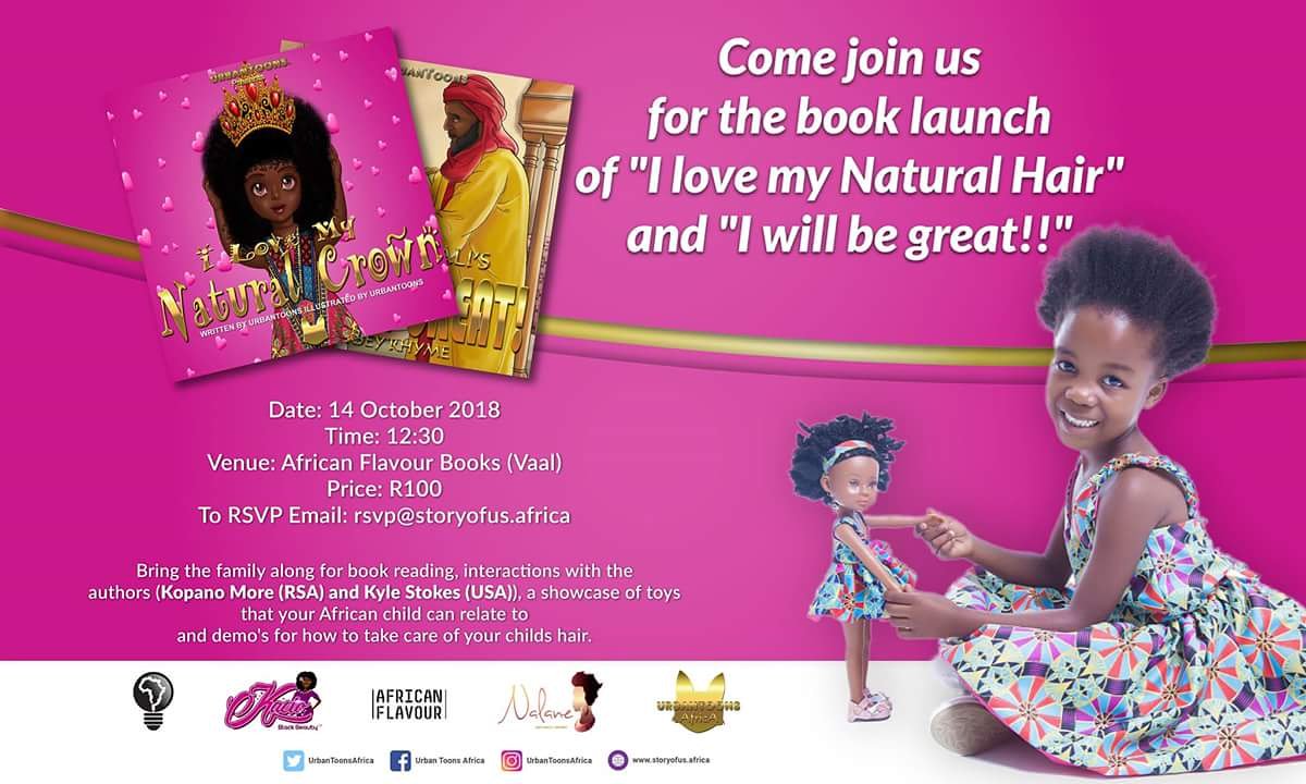 Urbantoonsafri1's tweet photo. Have you RSVP'd for the afternoon #BookLaunch at @_AfricanFlavour in Braamfontein?

There's only a few seats left, so RSVP for yourself and your little ones 👨‍👩‍👦👨‍👩‍👧👨‍👩‍👧‍👦👨‍👩‍👦‍👦👨‍👩‍👧‍👧

#BookLaunch #ChildrensBooks #AfricanBooks #ILoveMyCrown #IWillBeGreat #AfricanAndProud #AfricanChild https://t.co/EqXxeTrBMr