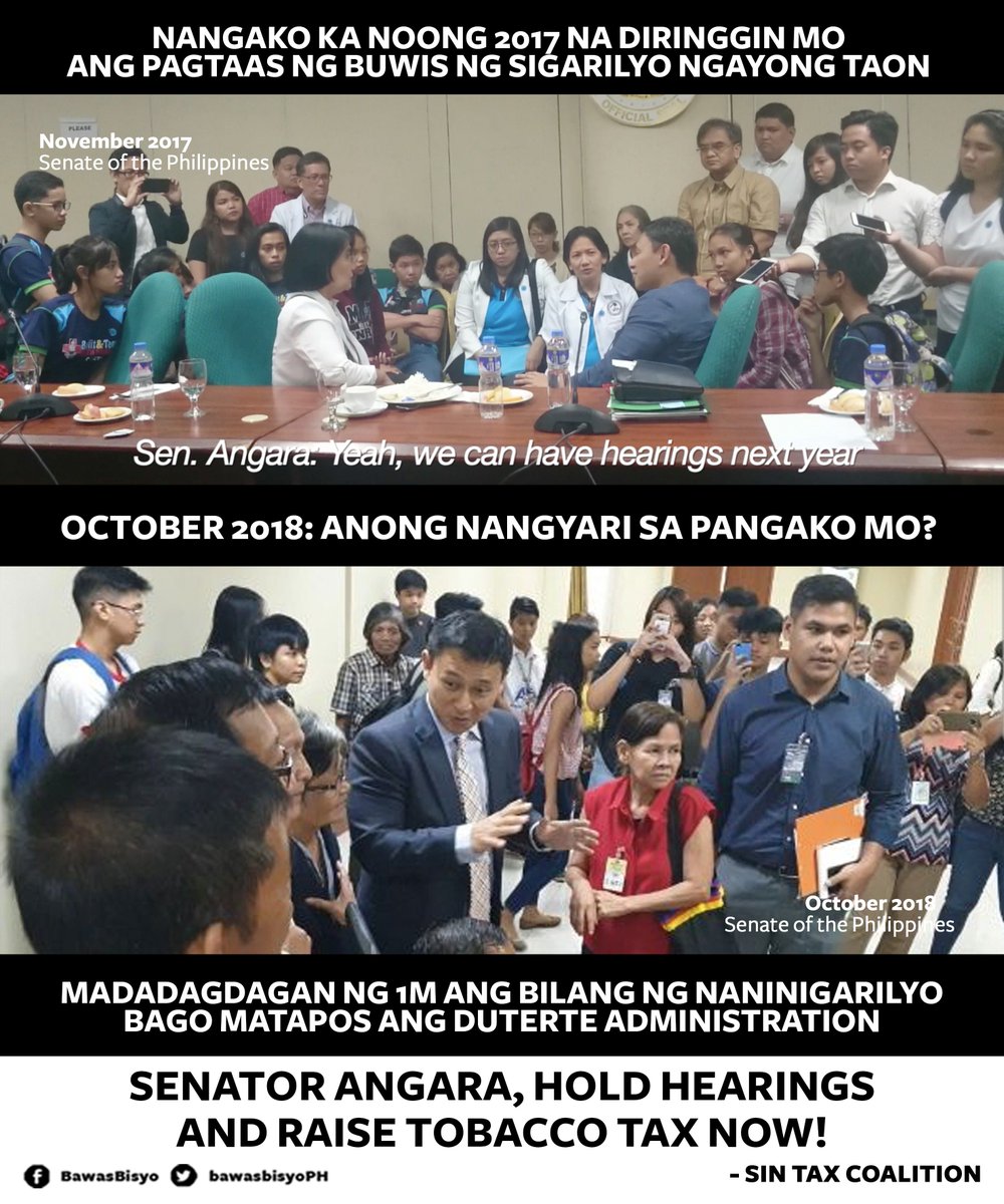 bawasbisyoPH's tweet photo. Noong ika-8 ng Oktubre ay inilathala ng Philippine Daily Inquirer (https://t.co/w62KSSirF7) ang petisyon ng Sin Tax Coalition kay Sen. Angara (@sonnyangara) ang pagpapatawag ng hearing para sa pagtataas ng Tobacco Tax.
#RaiseTobaccoTax4UHC
#TaxTobaccoToTheMax4UHC https://t.co/0uZXIJjlBi