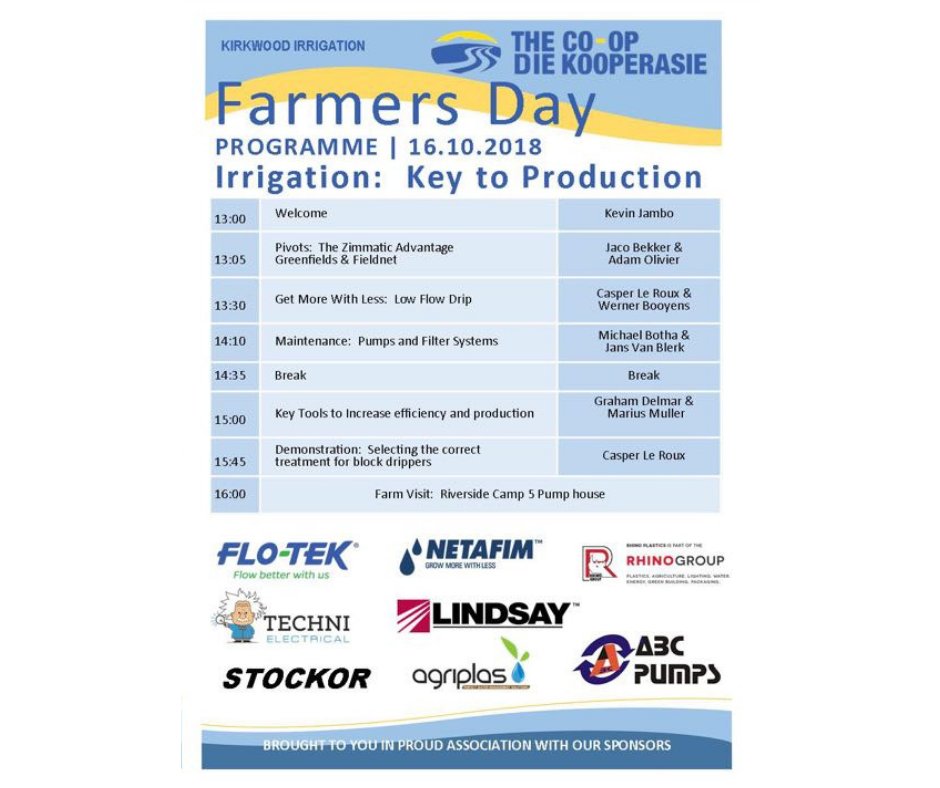 ZimmaticAfrica's tweet photo. On the 16th of October, we will be in Fort Beaufort with Humansdorp Co-op. Presentations and a dinner with local farmers will be happening at the country club. #Boeredag #FortBeaufort #irrigation https://t.co/ZYlaSlaHm0