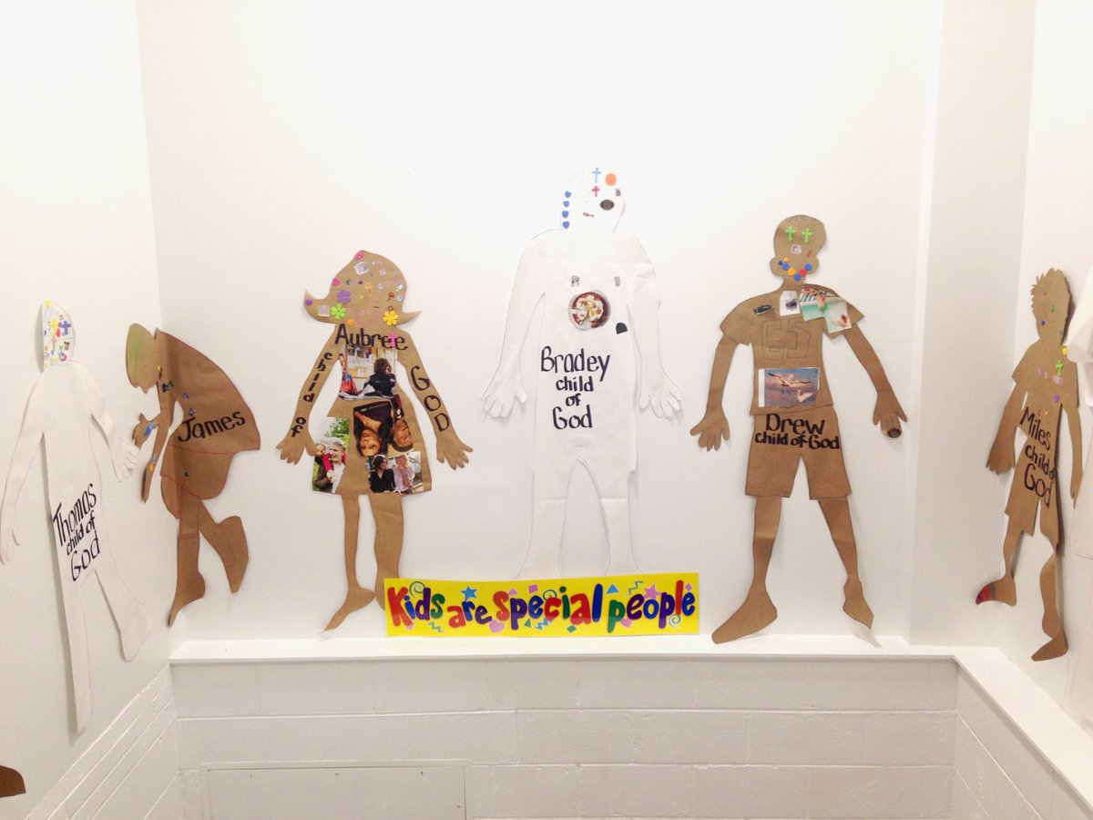 3ChoptChurch's tweet photo. Loving this exhibit of cutouts of our TCPC kids in the front stairwell. Kids are special people! Tomorrow is Fun &amp; Faith on Friday for kids age 3 - grade 5, 5:30-7:30. At FFF kids enjoy a Vacation Bible School experience throughout the school year! #funandfaith #tcpcrva https://t.co/kTAzhS4wTf