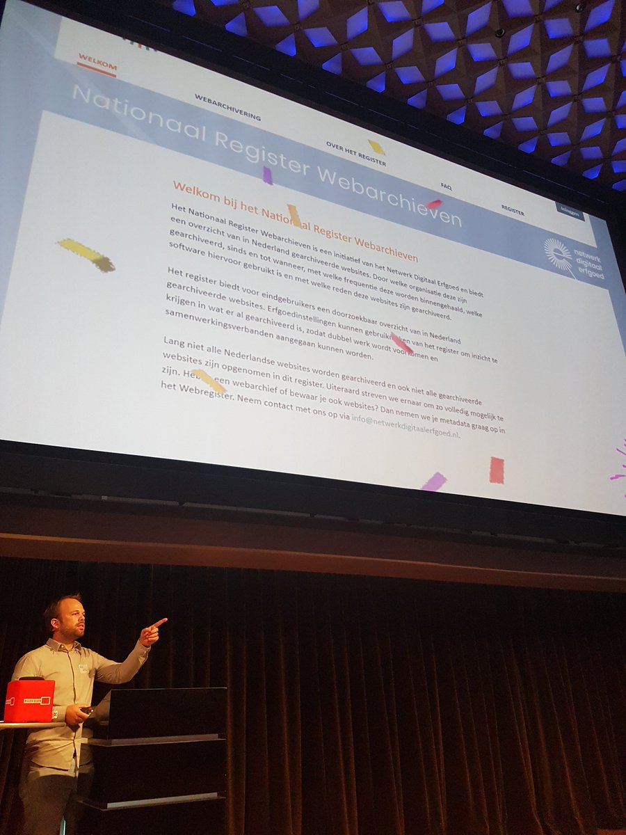 DigitaalErfgoed's tweet photo. Arnoud Goos van @BeeldenGeluid introduceert het Nationaal Register Webarchieven #webarchiveringNL #digipres Vanaf NU online: https://t.co/ShyDaGAcY1 https://t.co/KItGZvTRJN