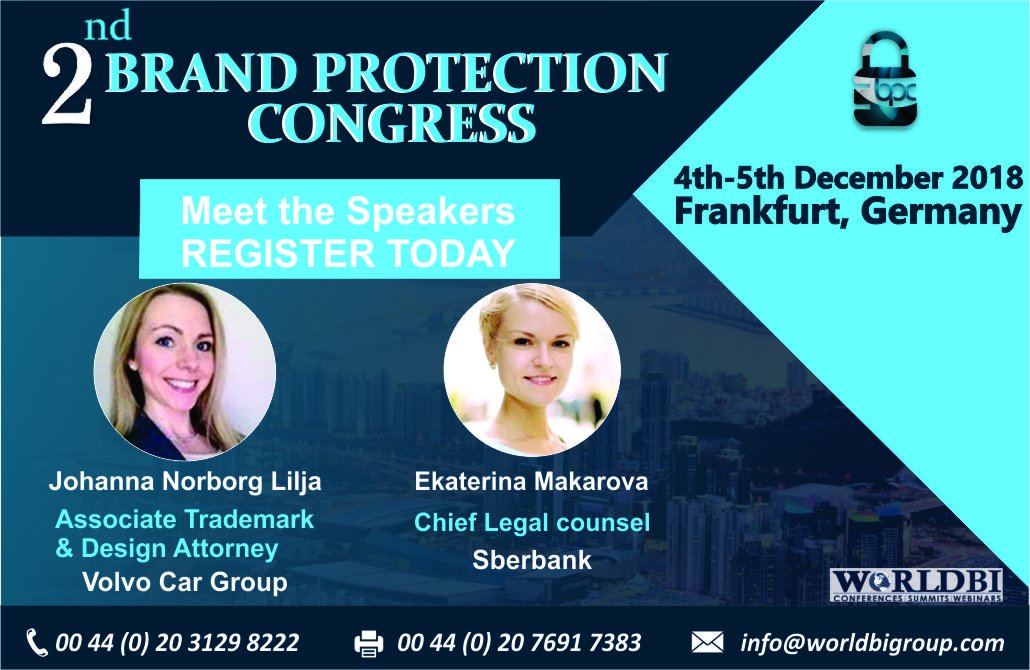 WorldBI_Uk's tweet photo. #2ndBrandProtectionCongress welcomes Johanna Norborg Lilja and Ekaterina Makarova, as a speaker, 4-5 December 2018, #Frankfurt, #Germany.
Website: https://t.co/sWqztlHfXu
#anticounterfeiting #illicittrade #blockchain #trackandtrace #pharma #cybersecurity #branding #IP #patent https://t.co/SRaGJg2aV5