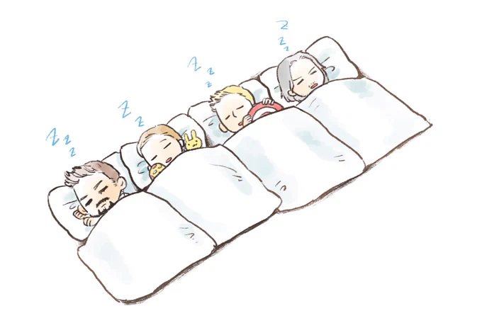 昔から、眠くても起きて作業しなきゃならん時はこっそりスヤスヤ寝てる人の絵を描いては睡眠欲を紛らわしてました。 