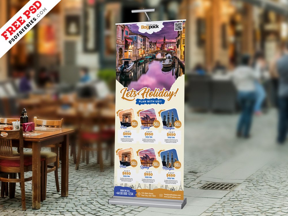 Psdfreebies On Twitter Free Travel Tourism Roll Up Banner Psd
