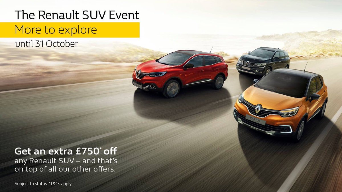 BennettRenault's tweet photo. The SUV event is coming! See us this weekend to find out about how you can Captur Β£750 off a brand new Renault SUV along with our other amazing offers!
Visit: https://t.co/gEgPG9HZAl | Call: 0113 487 7777
#BackinLeeds #BennettRenault #Renault #SUVevent #Captur #Kadjar #Koleos https://t.co/Oy6cZM02dv