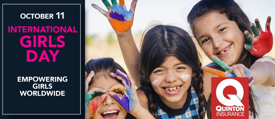 QuintonIns's tweet photo. Celebrate the potential of girls across the world. Empower girls worldwide so that they can have better educations, better survival rates, better protection and better health services. #QuintonInsurance #DayOfTheGirl https://t.co/Hg83yE964u