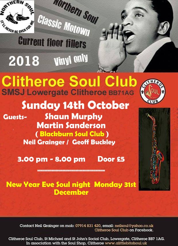 alittlebitofsoul.uk (@neilsouluk) on Twitter photo ClitheroeSoulClub This Sunday <a href="/SMSJ_CLITHEROE/">Old School Rooms</a>
tickets available for NewYearsEve & the BIG MotownSoulDisco night <a href="/TheGrandVenue/">The Grand Venue</a> on Nov 17th ClitheroeSoulClub This Sunday <a href="/SMSJ_CLITHEROE/">Old School Rooms</a>
tickets available for NewYearsEve & the BIG MotownSoulDisco night <a href="/TheGrandVenue/">The Grand Venue</a> on Nov 17th