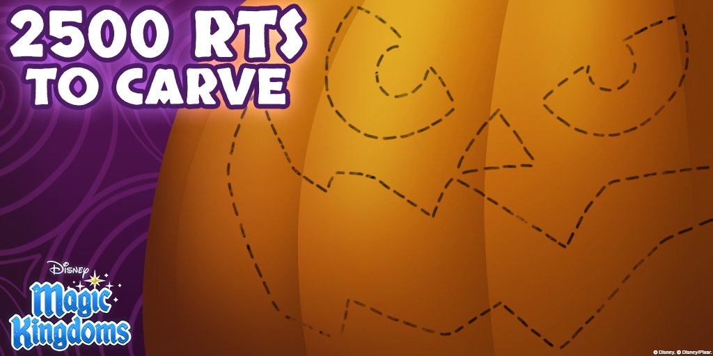Ghosts and ghouls! Halloween is near, and it's time to carve this Pumpkin. 2,500 RTs will carve the pumpkin and reveal a clue to what's coming next to Disney Magic Kingdoms… #DisneyMagicKingdoms