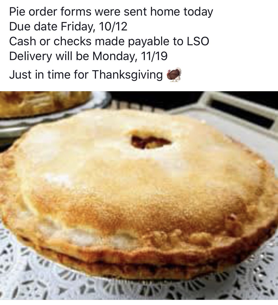 Reminder: Pie orders are due tomorrow!