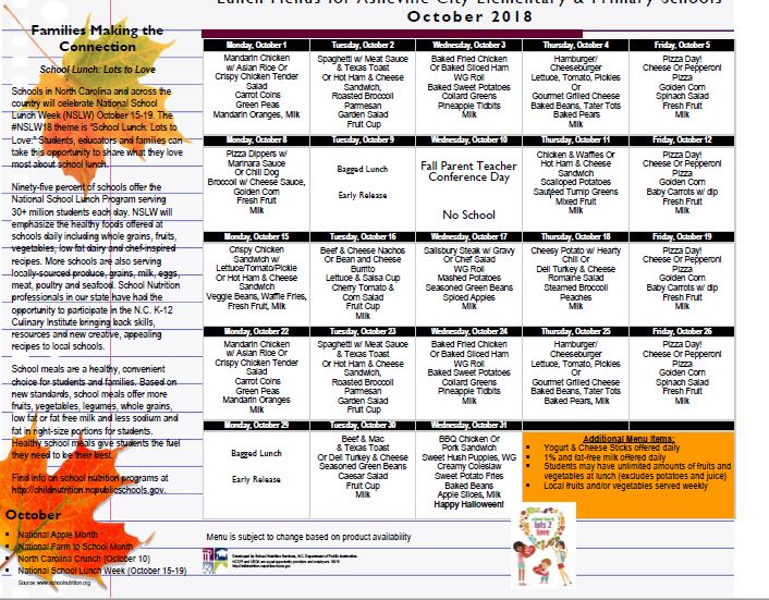 ACS_Nutrition's tweet photo. School lunches are healthier than ever, with more fruits and vegetables, whole grains, and less fat and sodium.  Asheville City School Nutrition offers appealing choices everyday!  #ACSEatsLocal #TheACSWay #NSLW18 https://t.co/3YGuZYcSuj