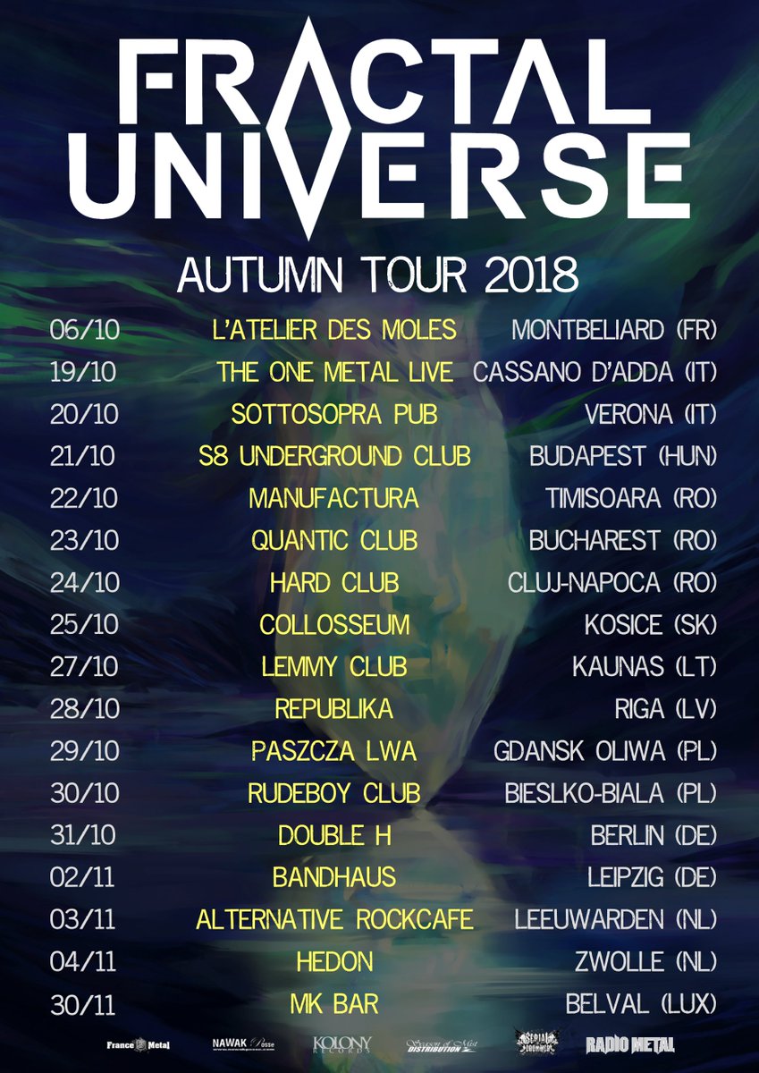 FractalUni's tweet photo. The Autumn Tour kicks off in 8 days! One show has been added: October 29th - Paszcza Lwa - #Gdansk (PL).
#fractaluniverse #engramofdecline #eutour #progressivedeathmetal #progdeath #autumntour2018 https://t.co/KRVVJZ7vIZ