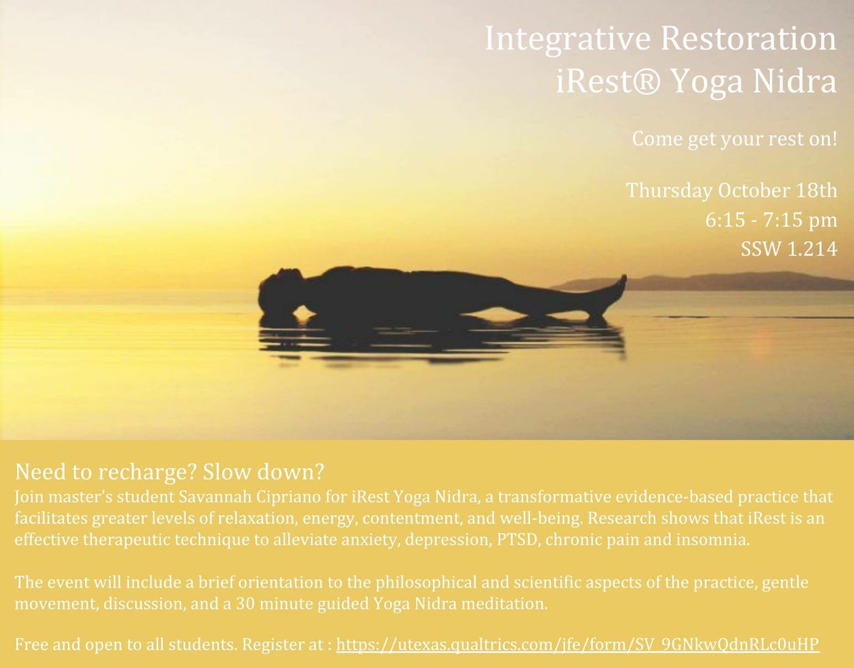 utexasswc's tweet image. Exciting opportunity to develop and explore a new self-care technique! FREE and open to all :)