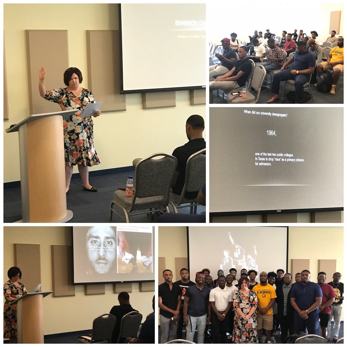 TAMUCAAMMP's tweet photo. Special thanks to Dr. Shannon Carter for coming and enlightening us on a bit of Commerce history! #tamuc #aammp https://t.co/MnrVE8QlQG