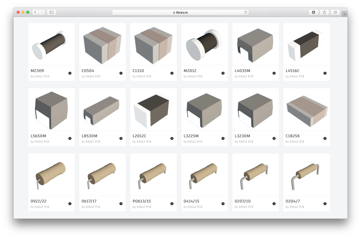 mellis's tweet photo. We're adding 3D models to lots of the 3D packages on https://t.co/CIg44tQ8Vc and in the "add from web" dialog in the library editor in @ADSKEAGLE. https://t.co/LqZuE7xP0Y