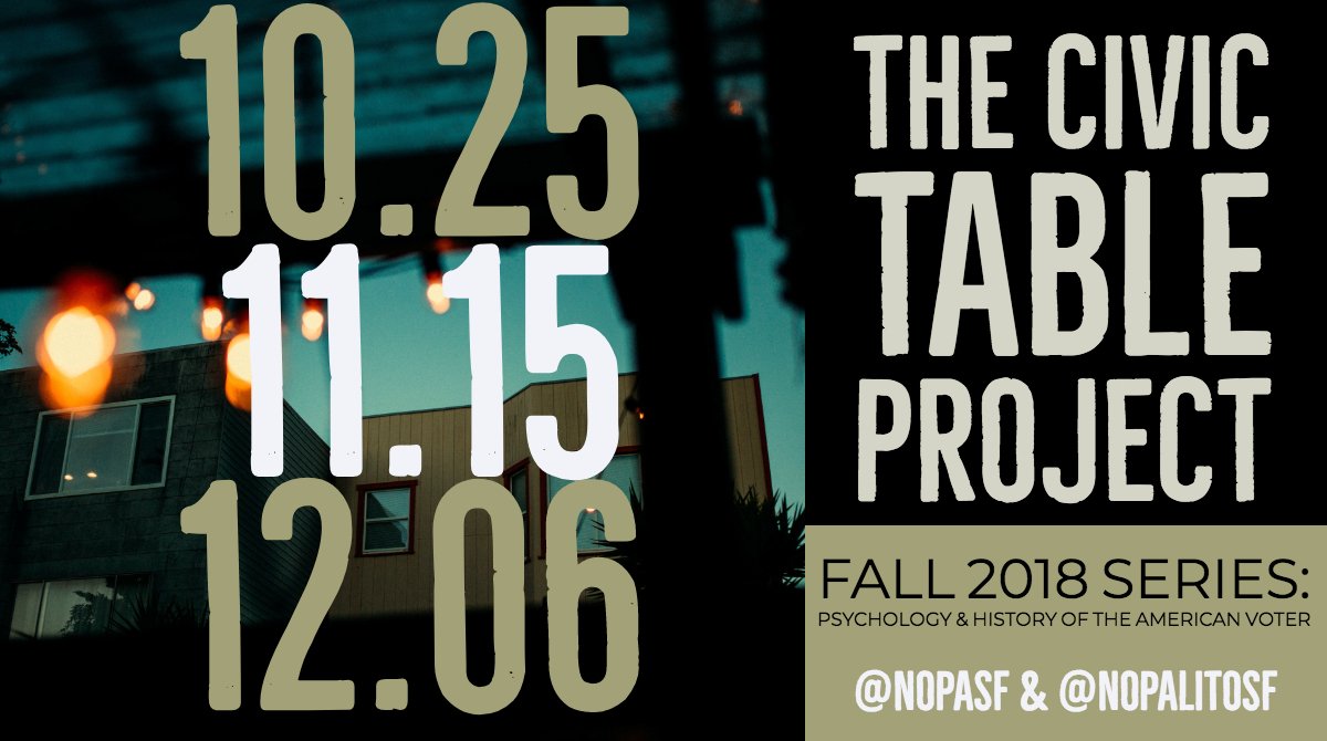 We ain't Scared! 
Here we go, it's time to get back to the table and eat and drink and ask the hard questions. I'm so proud of this line-up of deep diving conversations. 
See you there. 
Tickets and more info -->  nopasf.com/civic-table-pr… …
<a href="/youthspeaks/">youthspeaks</a> <a href="/GoldmanSchool/">Goldman School of Public Policy</a> <a href="/ymcasf/">YMCA of SanFrancisco</a>