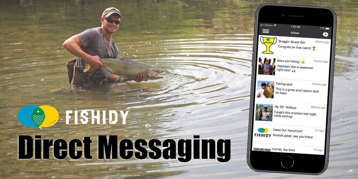 Fishidy's tweet photo. A new Direct Messaging feature has been released on the @Fishidy mobile app! Learn more: https://t.co/MBho7KU5pl #fishidy #fishingapp #fishingmaps https://t.co/HnPlkv7VM0