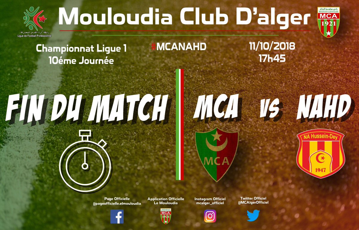 Score : 2-1  pour le Mouloudia ⚽️⚽️
#MCANAHD
#TahyaMouloudia 💚❤️💪🏼💪🏼
