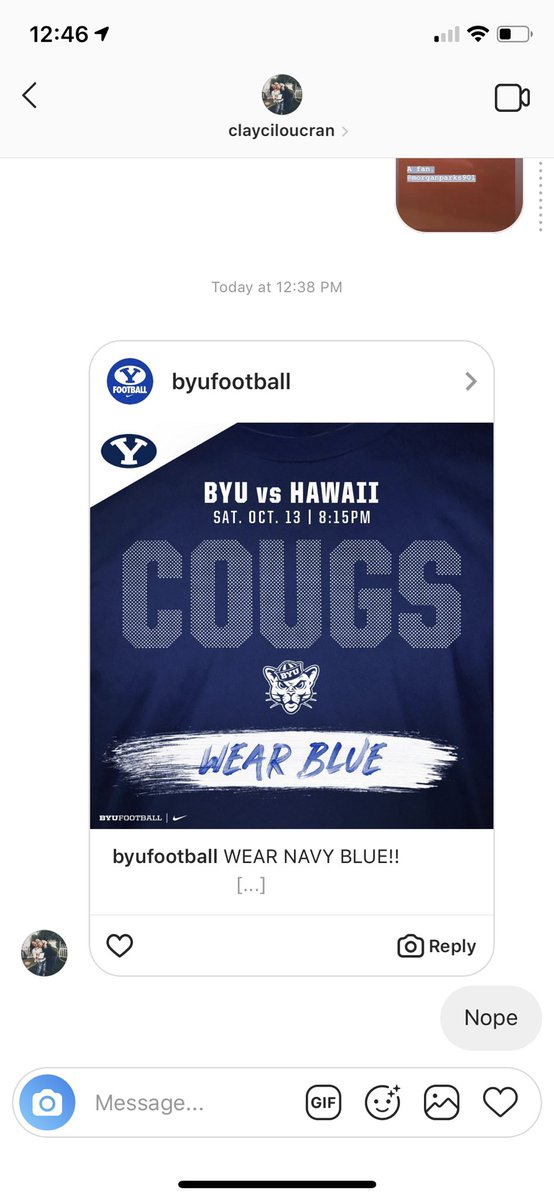 MarKellie's tweet photo. I’m sorry but I’m not wearing navy. I HATE NAVY! Why can’t we just go back to royal for every game?? #BYUFOOTBALL #royalstrongandtrue #loyaltotheroyal https://t.co/tE8nFCj3EI