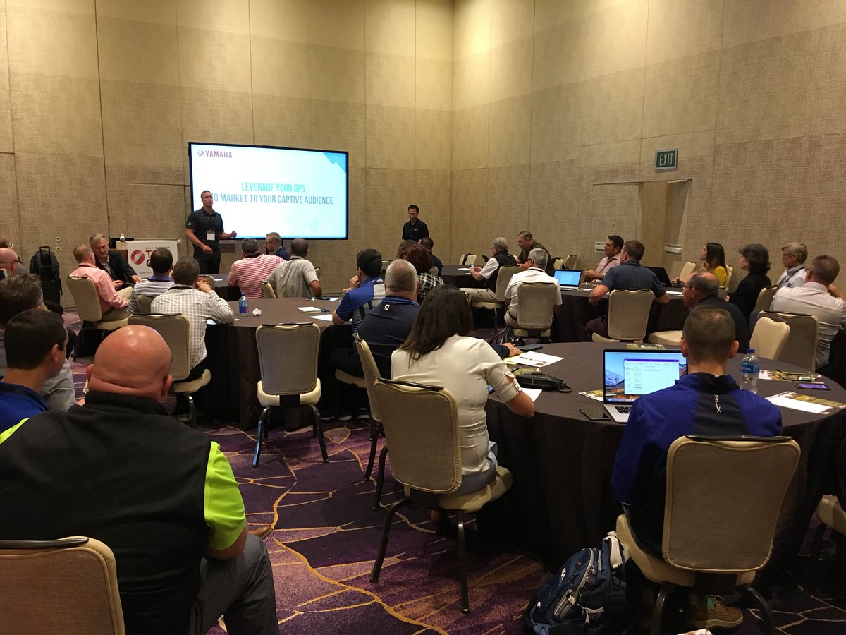 TheNGCOA's tweet photo. Brian Verdugo & AJ McGahee from @YamahaGolfCars had a full house in their breakout session about “How to Leverage Your GPS to Market to Your Captive Audience” at #TechCon18. https://t.co/VNkj8FaxGe