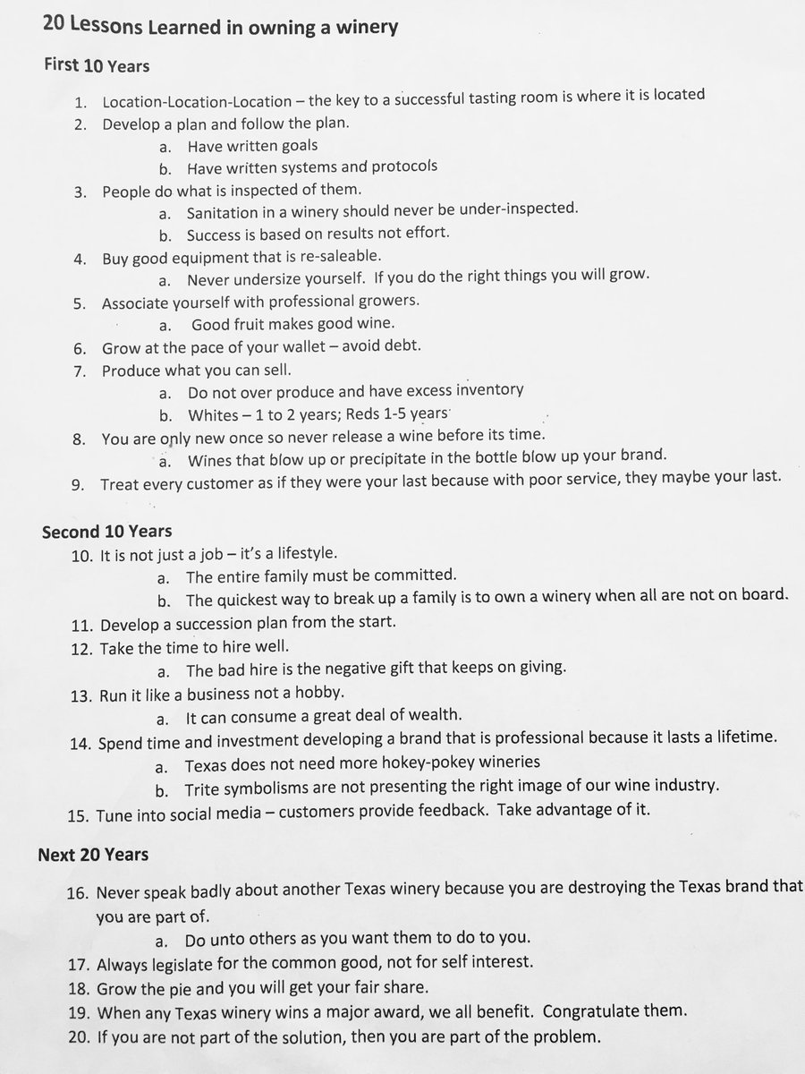 October is Texas Wine Month!
In the Last 41 Years Merrill and I have learned these 20 Lessons.
Enjoy them and Grow Texas Wine.
#TxWine ⁦<a href="/TXWineLover/">Texas Wine Lover</a>⁩ ⁦<a href="/VintageTexas/">VintageTexas.com</a>⁩ ⁦<a href="/GOTEXAN/">GOTEXAN</a>⁩ ⁦<a href="/TEXSOM/">TEXSOM Conference</a>⁩ ⁦<a href="/WineBusiness/">WineBusiness.com</a>⁩ ⁦<a href="/JediWineMaster/">J Simonetti-Bryan MW</a>⁩ ⁦@JDewps⁩ ⁦