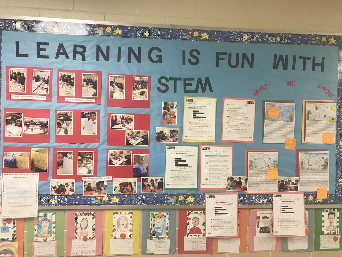 OakcliffEagle1's tweet photo. While checking in on everyone, I just HAD to capture evidence of these great bulletin boards with student work and teacher commentary!! Way to go Oakcliff! #modeltheexpectation #studentfeedback @DCSDSTEM https://t.co/ociH0V61Tl