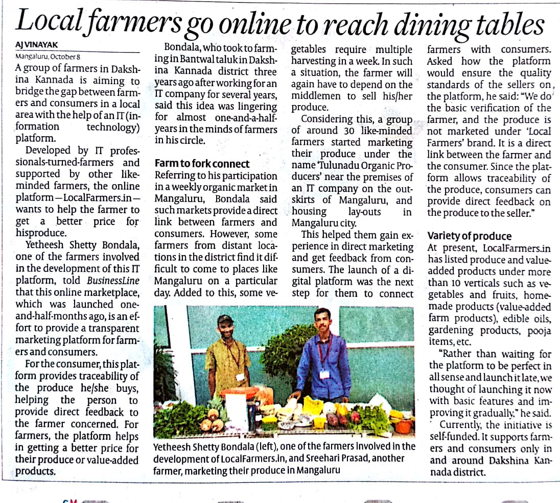 LocalFarmersIn's tweet photo. An article about https://t.co/SFiquPFJaY  Farmers' online marketplace in 'The Hindu Business Line':
https://t.co/MrjpAlAFGS
Thanks for all your support.🙏 https://t.co/m2Y5hIOzDR
