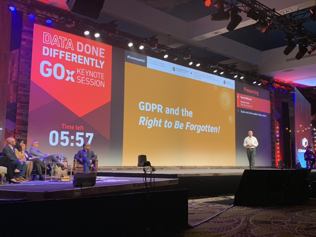 NigelTozer's tweet photo. #GDPR is coming to a state near you says George Crump from @storageswiss - a great reason to come to the Ins and Outs of Forgetting Someone later today in theatre 5! #CommvailtGO https://t.co/8Z8VqwddUn