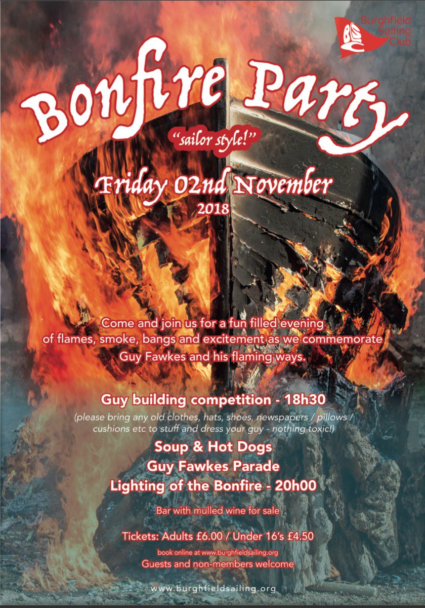 Remember... remember... to buy your tickets for the Burghfield Bonfire Party, 2nd Nov 2018 as soon as possible ... and start collecting items for making your Guy.... Bonfire Night "Sailor Style"

webcollect.org.uk/burghfield/eve…