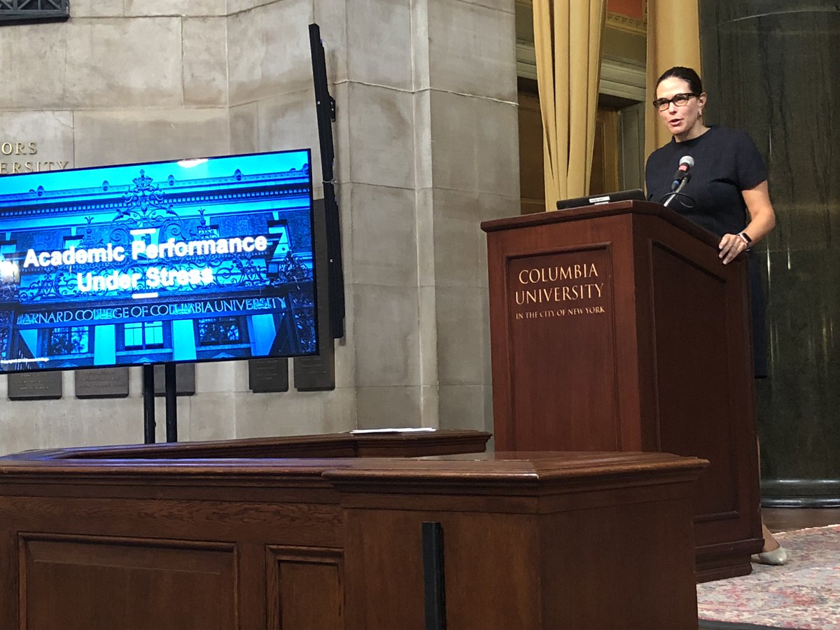ColumbiaOTLI's tweet photo. @SianBeilock, President of @Barnard, is presenting “Academic Performance Under Stress” at the Science of Learning Symposium at @Columbia  @columbiaCTL #SolSymp18 https://t.co/NmEb6rui4B   https://t.co/hm0KufOFWD https://t.co/pKQXbste4l