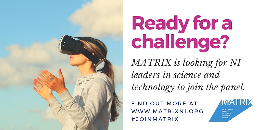 MATRIX_NI's tweet photo. MATRIX is looking for new panellists from science &amp; technology based industries - so whether you work in #VR, #AR, #FinTech, #Agrifood, #Polymers, #RenewableEnergy, #AI or #IoT we want to hear from you! Deadline is 31st October. More info : https://t.co/CnWPDUg92c #joinmatrix https://t.co/wxYwMgmz0j