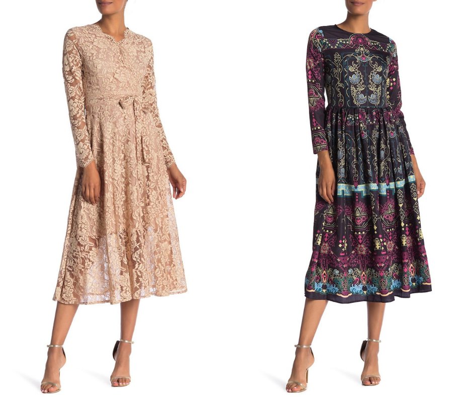 libaasco's tweet photo. There are several great midi dresses on sale today at @HauteLook 
Wear them with tights or long boots for a sophisticated fall look. 

pink lace $77: https://t.co/OEN3POr4Q3
black print $67: https://t.co/2l73tbwuNo

#modestfashion https://t.co/y4GHCwPUdh