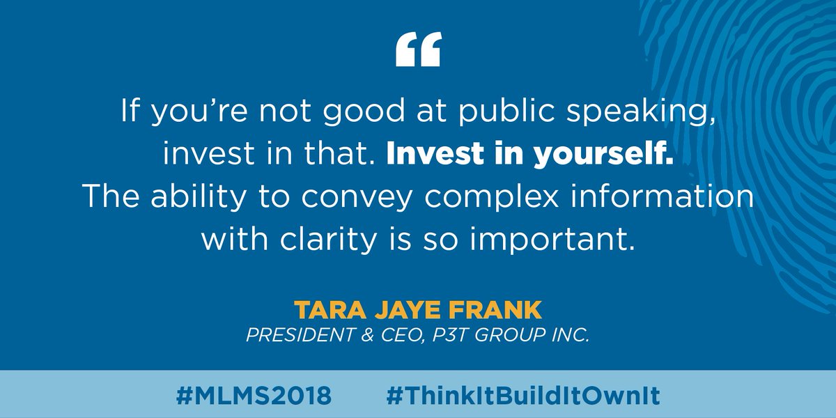 elcinfo's tweet photo. "Invest in yourself." - @TaraJFrank #MLMS2018 #ThinkItBuildItOwnIt https://t.co/E3UxXGysPF
